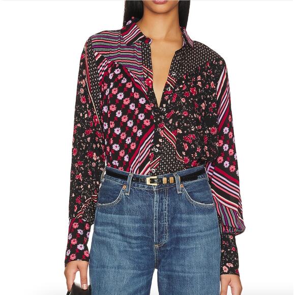 FREE PEOPLE Hazel Buttondown Floral Blouse - Size L - Picture 1 of 11